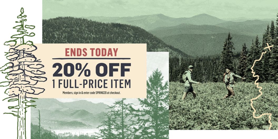 A vintage-styled collage of various nature imagery. A promotional lockup reads “20% off 1 full-price item”.
